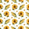 Watercolor pattern illustrations of corn, sunflowers and leaves.