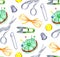 Watercolor pattern needlework tools seamless pattern.