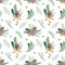 Watercolor pattern with pine branches, cones and jingle bells. Winter forest seamless background. Christmas pattern