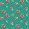 Watercolor pattern with red cowberry and green leaves. Forest berries seamless background. Hand-drawn illustration