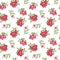 Watercolor pattern with red cowberry and green leaves. Forest berries seamless background. Hand-drawn illustration