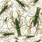 Watercolor pattern of seamless pattern on a marine theme and on a zodiac sign, cancer, lobster, river crayfish, green, detailed il