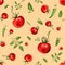 Watercolor pattern with tomatoes on yellow background