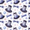 Watercolor pattern with top hats, bow ties on white background for boys and gentlemen