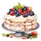 Watercolor pavlova cake illustration on white background. Generative AI