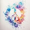 Watercolor Peace Sign Design with Colorful Paint Splash on Light Background. Aquarelle Wallpaper Design with Anti War