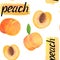Watercolor peach fruit seamless pattern with calligraphy lettering