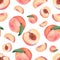Watercolor peaches seamless pattern on white background
