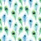 Watercolor Peacock Feather Seamless Pattern, Aquarelle Plumage, Watercolor Exotic Feather Tile