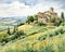 watercolor pencil drawing of the Tuscany in Italy.