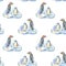 Watercolor penguins on ice floes seamless pattern