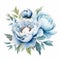 Watercolor Peony Clipart In Duck Egg Blue Hues On Isolated White Background