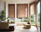 Watercolor of perspective view of sleek mini blinds in a living room