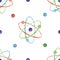 Watercolor physics atomic model seamless pattern on white background