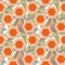 Watercolor pieces of palm leaves and orange hexagon seamless pattern ilustration. tropical background