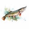 Watercolor Pike Fish Clipart With Detailed Character Design