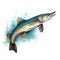 Watercolor Pike Fish Clipart With Strong Graphic Elements