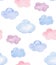 Watercolor pink, blue and purple clouds. Kids and baby pattern