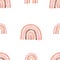 Watercolor pink and brown naive rainbows seamless pattern on white background