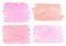 Watercolor pink brush strokes set. Hand painted pastel colored aquarelle backgrounds isolated on white. Template smears for text
