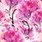 Watercolor pink cherry sakura seamless pattern texture background