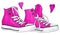 Watercolor pink crimson sneakers pair shoes hearts love vector