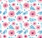 Watercolor Pink Delicate Flowers, Dots And Leaves Seamless Pattern