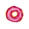 Watercolor pink donut coated with glaze on the white background