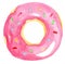 Watercolor pink donut shaped rubber ring for swimming isolated on white background