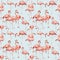 Watercolor pink flamingo seamless pattern. Hand painted bright exotic birds isolated on blue background. Wild life