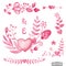 Watercolor pink floral bouquet,border,corner set