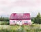 Watercolor of Pink house in the middle of nowhere