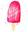 Watercolor pink icecream on stick with text hello