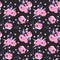 Watercolor pink poppies bouquets seamless pattern