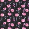 Watercolor pink poppies and floral branches seamless pattern