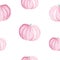 Watercolor pink pumpkin seamless pattern on white background