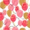 Watercolor pink, red and glittering gold balloons seamless pattern.