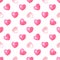 Watercolor pink,red hearts on white background.Romantic Cute Watercolour seamless pattern .