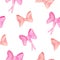 Watercolor pink ribbon bows seamless pattern. Hand painted cute simple design isolated on white background for children