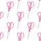 Watercolor pink scissors seamless pattern on white background