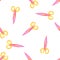 Watercolor pink scissors seamless pattern on white background