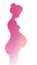 Watercolor pink silhouette of naked pregnant woman against white background. Profile of future mother in final weeks of pregnancy