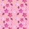 Watercolor pink tobacco flowers seamless pattern. Hand drawn floral illustration on bright pink background for textile, wrapping