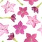 Watercolor pink tobacco flowers seamless pattern. Hand drawn floral illustration on white background for textile