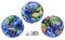 Watercolor planet earth views. Americas, europe and asia views.