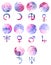 Watercolor planet symbols