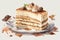 watercolor Plate of delicious tiramisu cake