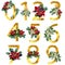 Watercolor poinsettia gold numbers