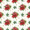 Watercolor poinsettia and golden snowflakes seamless pattern.