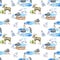 Watercolor polar animals at the zoo seamless pattern